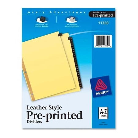 Avery Dennison Avery A to Z Gold Line Black Leather Tab Divider, Printed A to Z, 8.5"x11", 25 Tabs, Buff/Black 11350